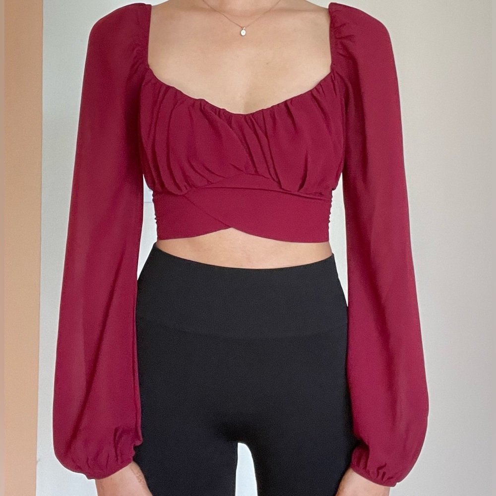 Red going-out wrap top